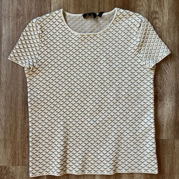 Theory Tops - Theory Women's Size P Beige 'Ferson Glossed' Printed Boxy Shirt Heavy‎ Weight